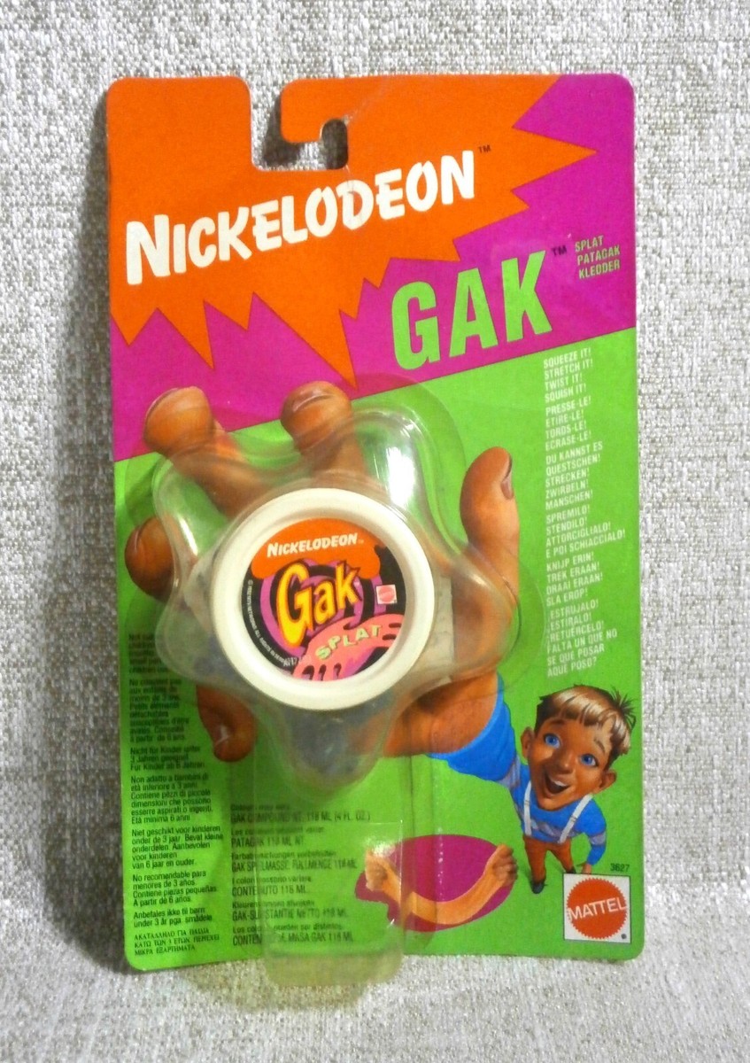 Nickelodeon Gak Splat toy sealed in its original orange, purple and green Mattel blister packaging.