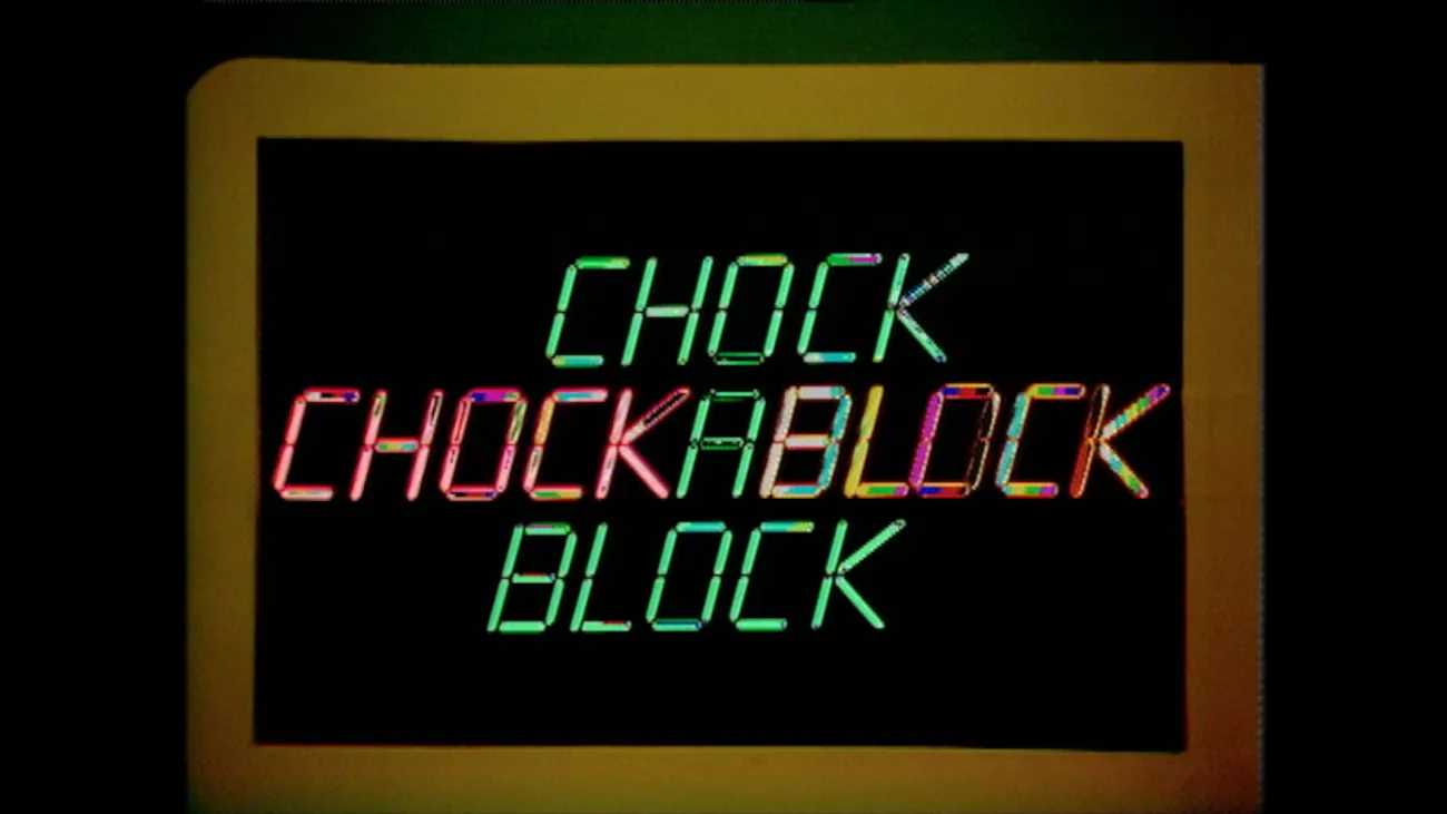 The title sequence gave the programme its own electronic-looking wordplay. Inside the show, words and pictures became things the presenters could choose and handle.