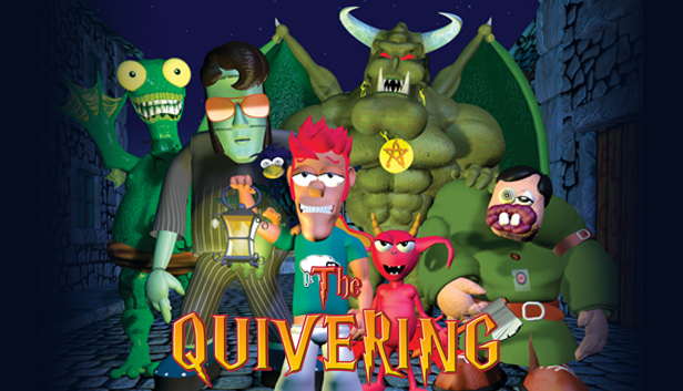 Six cartoon-style monsters in a dark stone corridor, with The Quivering title in red and gold along the bottom.