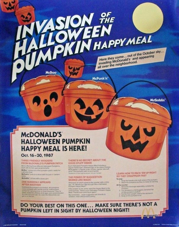 McDonald’s promotional material for the Halloween Pumpkin Happy Meal, October 1987.
