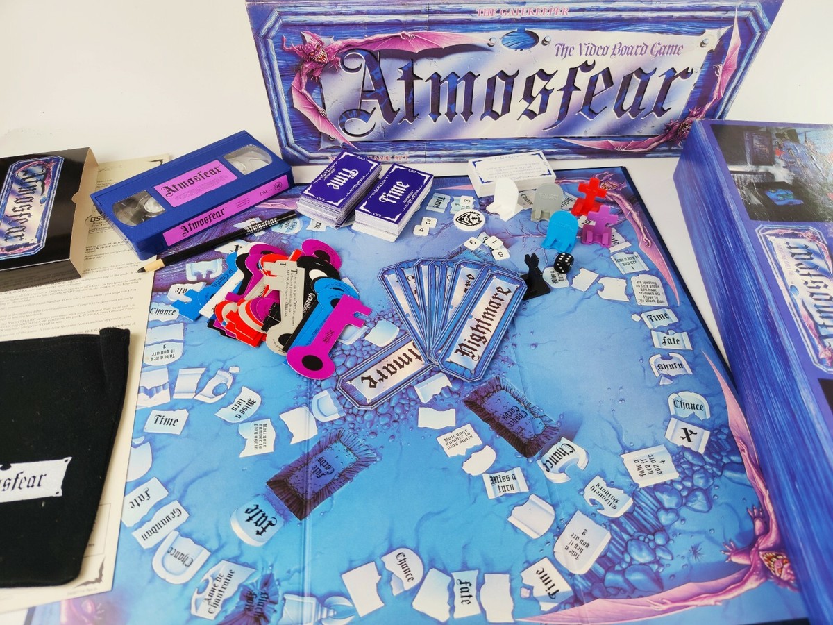Original Atmosfear master set with board, VHS cassette, cards, keys and playing pieces.