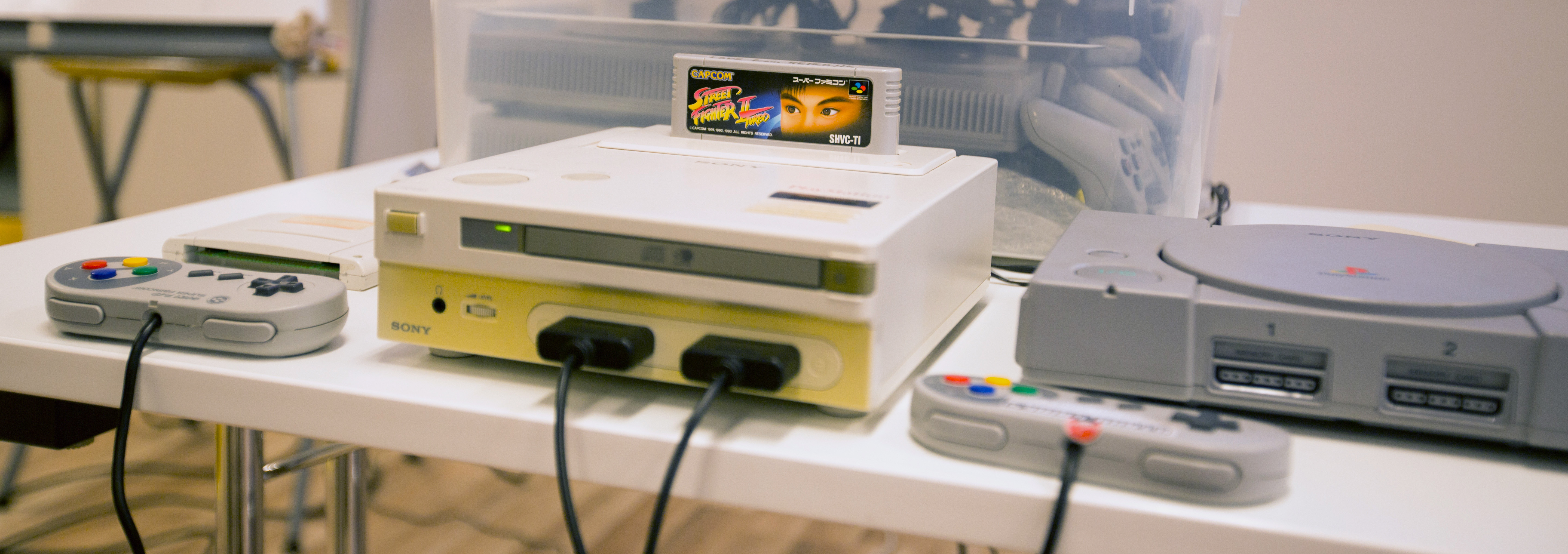 The Nintendo–Sony prototype beside the later retail PlayStation: two very different outcomes from the same early ambition.