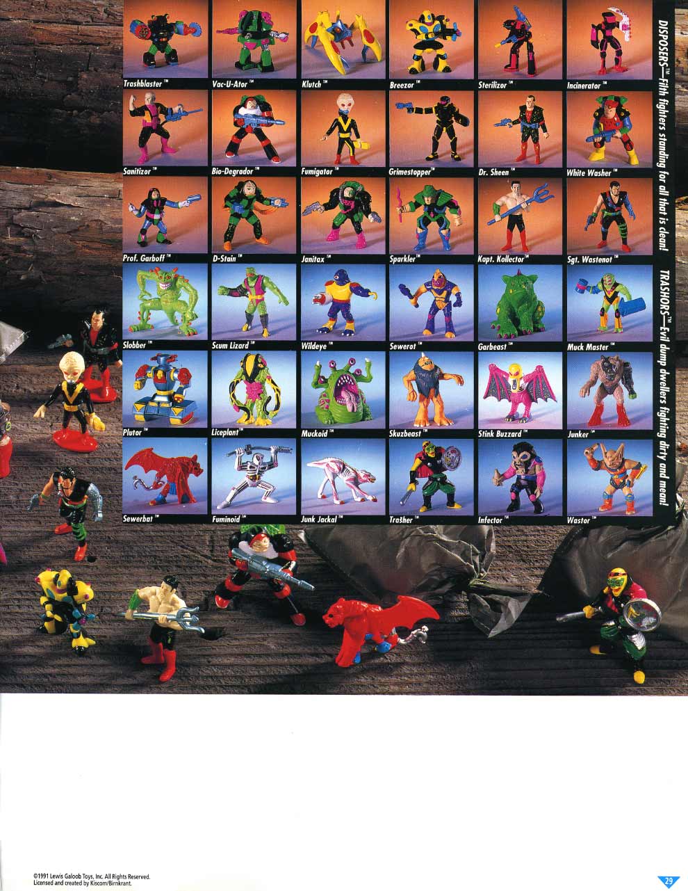 The original 1991 assortment divided 36 named characters into heroic Disposers and villainous Trashors.