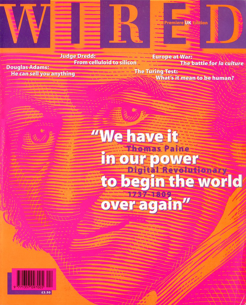 Front cover of the first Wired UK issue, featuring Thomas Paine beneath the Wired masthead.