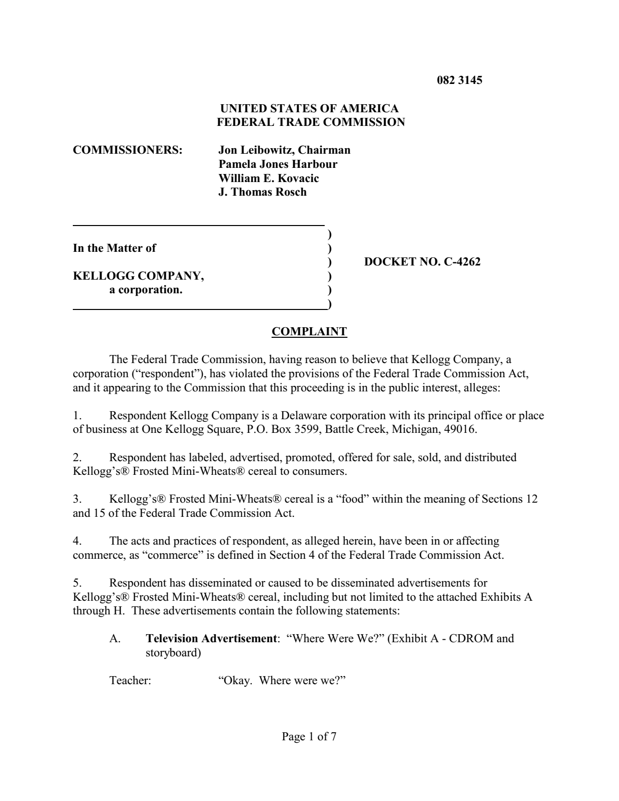 [2008–2009] Kellogg’s Frosted Mini-Wheats Attentiveness Advertising Campaign — Cereal Claims and an FTC Consent Order