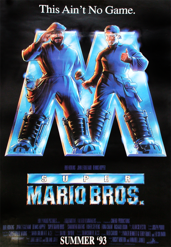 Illustrated Mario and Luigi stand in mechanical boots against a metallic M above the Super Mario Bros. title, with This Ain’t No Game and Summer93 text.