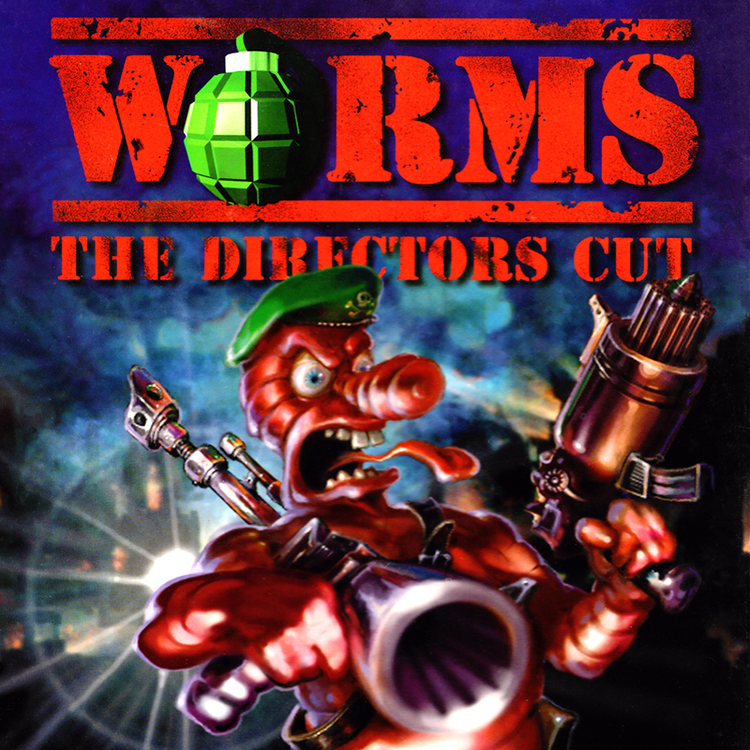 An armed cartoon worm fills blue-toned cover artwork beneath the red Worms: The Directors Cut title.