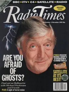 Radio Times cover with a close-up portrait of Michael Parkinson, lightning graphics and the headline “Are You Afraid of Ghosts?”