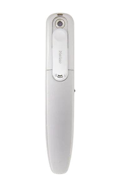 Rear view of a silver Haier P7 showing the camera lens, long pocket clip and battery cover.